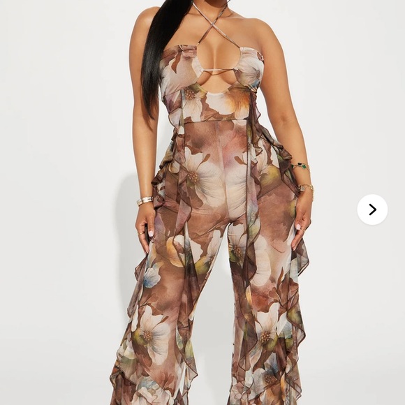 Fashion Nova Pants - Fashion Nova Brown Floral Jumpsuit
